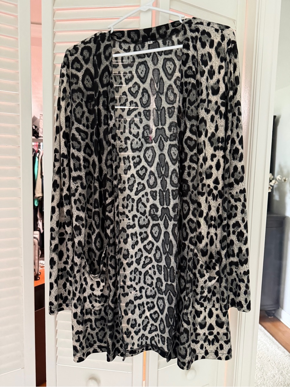 Leopard Print Open Cardigan - Black & Cream